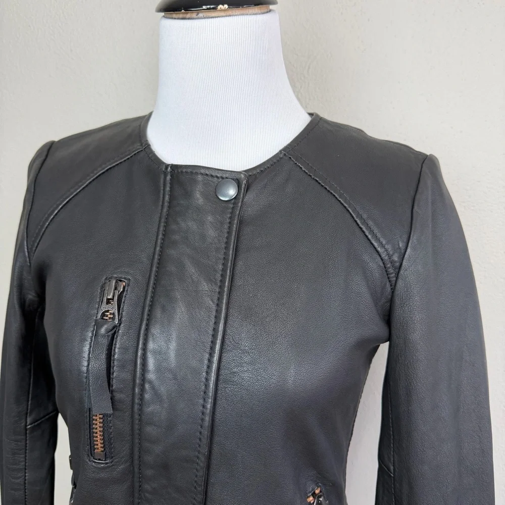 Madewell Metropolis Moto Collarless Black Leather Jacket Size XS